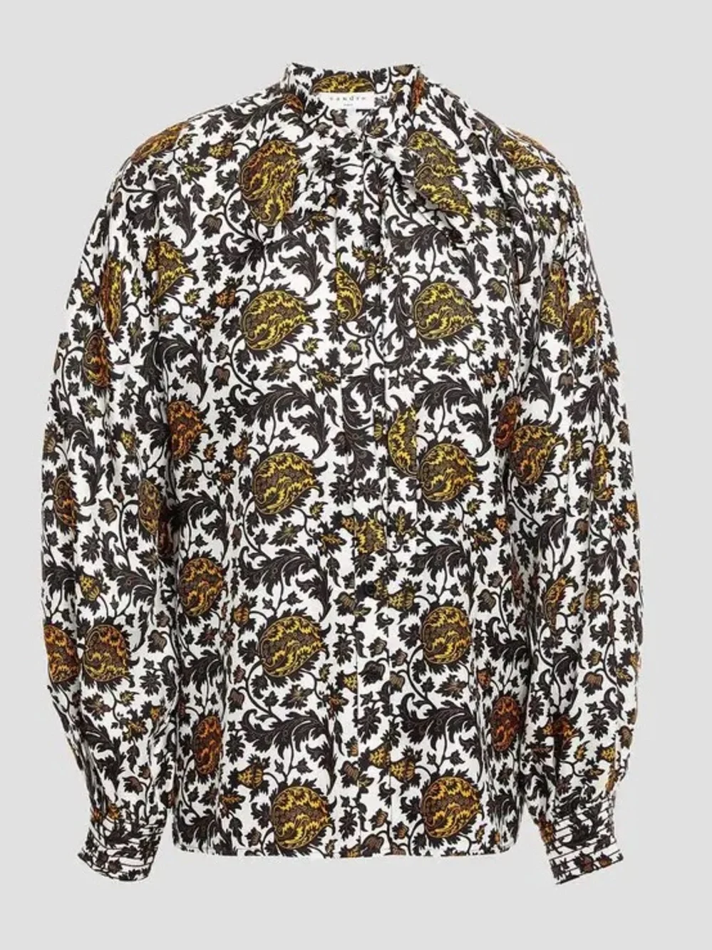 Sandro Dams Silk Twill Bow Shirt White Print NWT Size 4 (US 10)